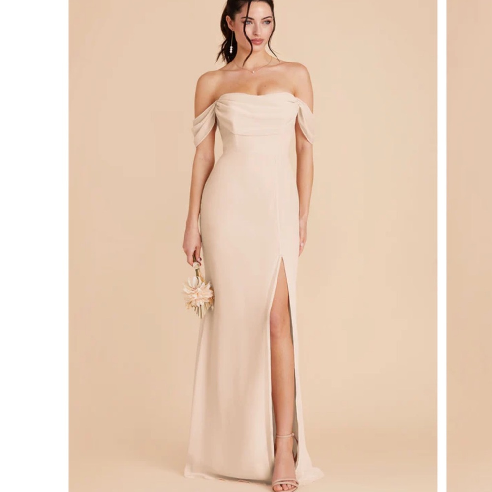 Birdy Grey Strapless Off-Shoulder Blush/Champagne Evening Gown